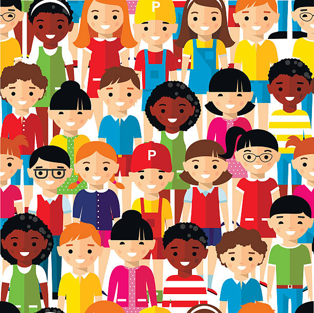 Seamless background of international set children. Seamless background with multicultural boys and girls in colorful style. avatar backgrounds stock illustrations