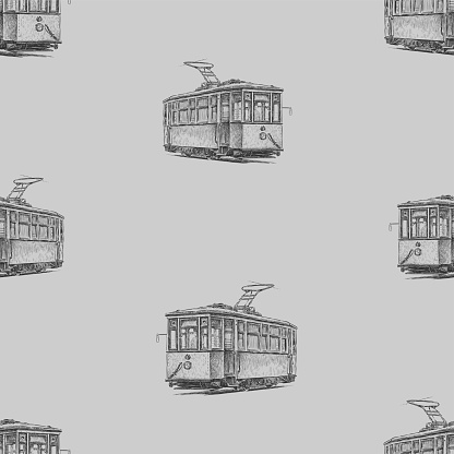 Seamless background of sketches retro train
