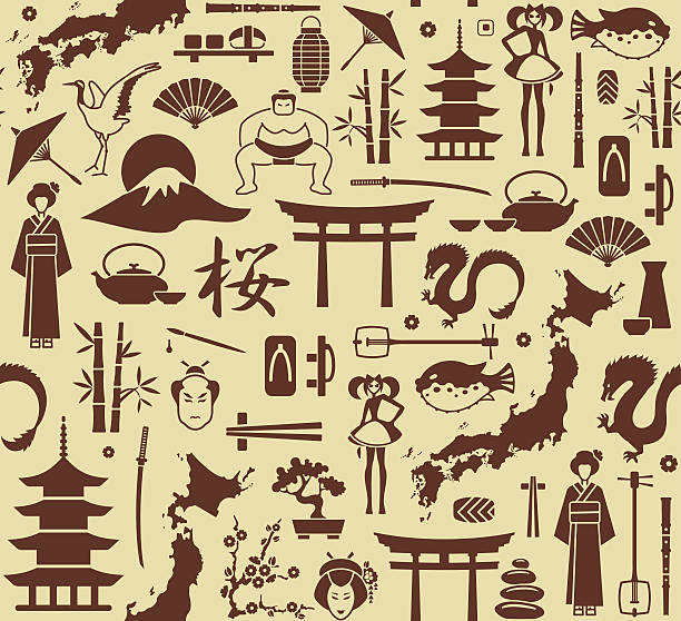 nahtlose hintergrund auf ein thema von japan - kannestein stock-grafiken, -clipart, -cartoons und -symbole