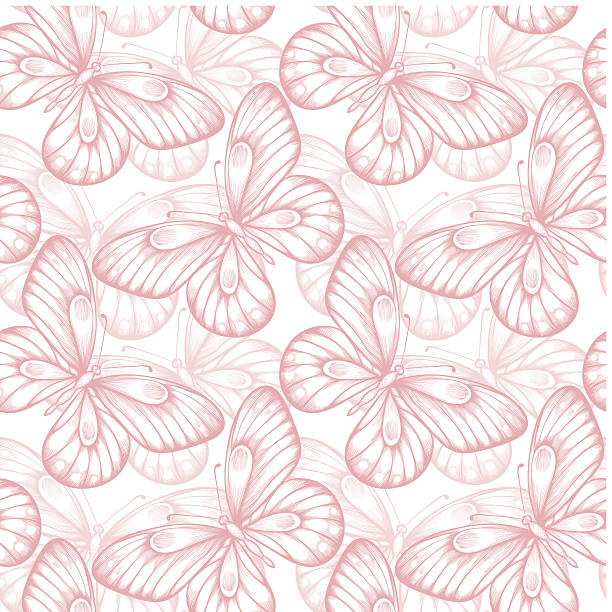 seamless background with butterflies Beautiful seamless background with butterflies . Hand-drawn contour lines and strokes. Perfect for background greeting cards and invitations to the day of the wedding, birthday pink monarch butterfly stock illustrations