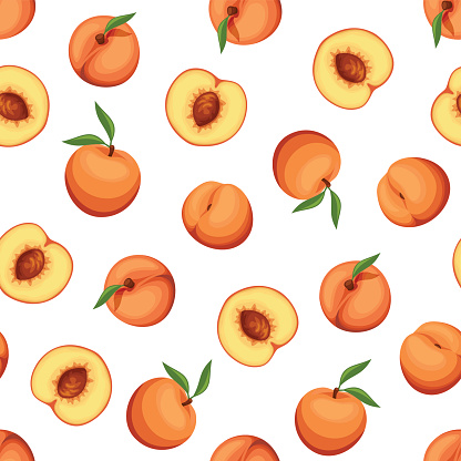 Seamless background with peaches. Vector illustration.