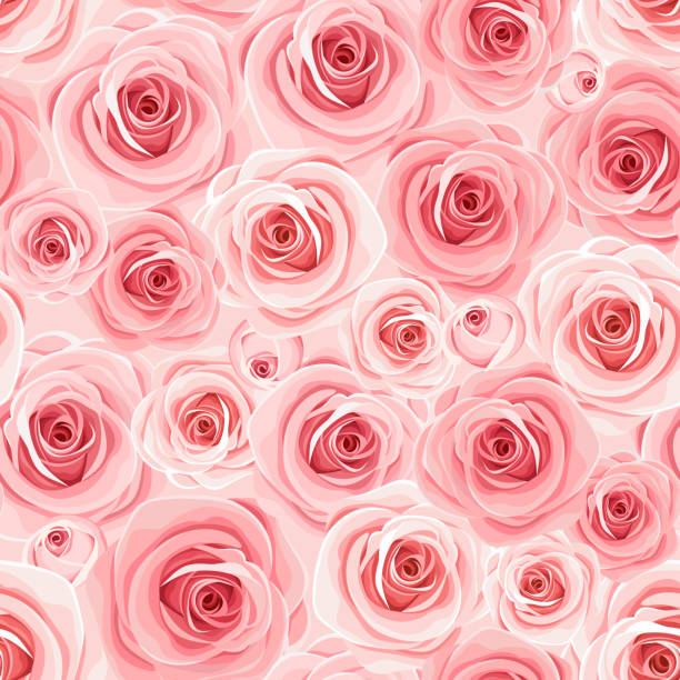 Seamless background with pink roses. Vector illustration. Vector seamless background texture with pink roses. rose colored stock illustrations