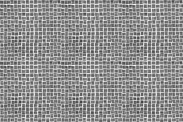 Seamless basketweave pattern background in black and white Seamless basketweave pattern background in black and white. Hand-drawn horizontal and vertical strands, resulting in square pattern, associated with woven baskets. Illustration over white. Vector. tessellation stock illustrations