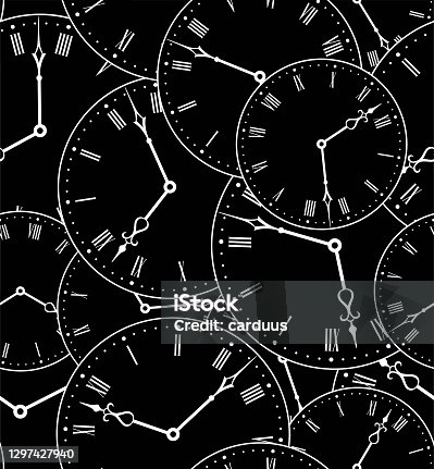 istock seamless  black and white  pocket  watch  pattern 1297427940