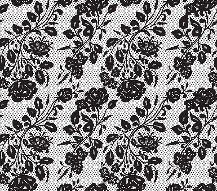 Seamless Black Vector Lace Pattern Stock Illustration - Download Image ...