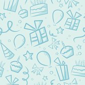 A background for a boy's birthday. Repeats seamlessly from left to right and top to bottom. Global colors used, no gradients. File includes the pattern as a swatch, as well as an extra AICS2 file with the un-cropped shapes. Files included: AICS2, EPS8 and Large High Res JPG.