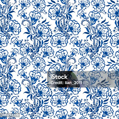 istock Seamless blue floral pattern. Russian gzhel style. 480233720