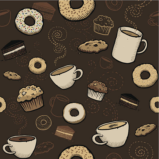 ilustrações de stock, clip art, desenhos animados e ícones de café de papel de parede sem costura - serving a slice of cake