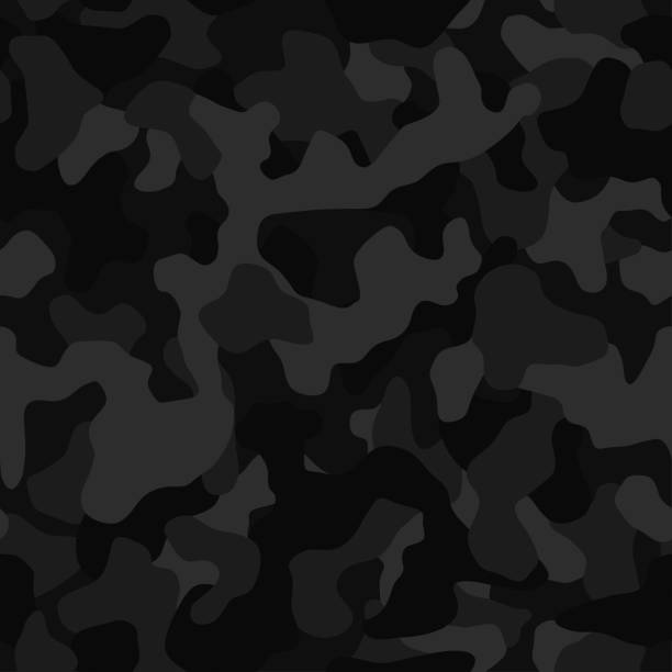 Seamless camouflage pattern. Black texture, vector illustration. Camo print background. Abstract military style backdrop Camouflage pattern background, seamless vector illustration. Classic clothing style masking dark camo, repeat print.  Black texture military backgrounds stock illustrations