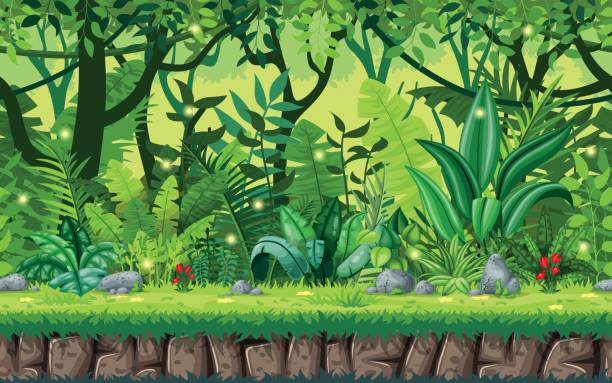Seamless cartoon nature background. Vector illustration with separate layers. Seamless cartoon nature background. Vector illustration with separate layers. tropical rainforest stock illustrations