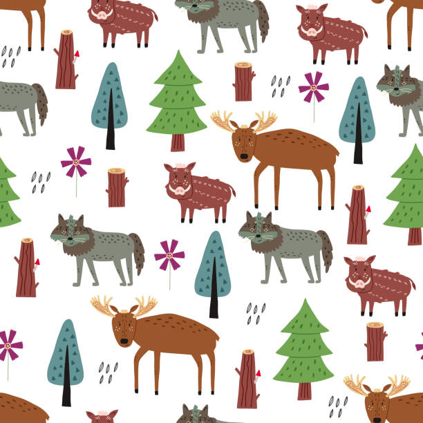 seamless children pattern elk boar wolf - wolves shop 幅插畫檔、美工圖案、卡通及圖標