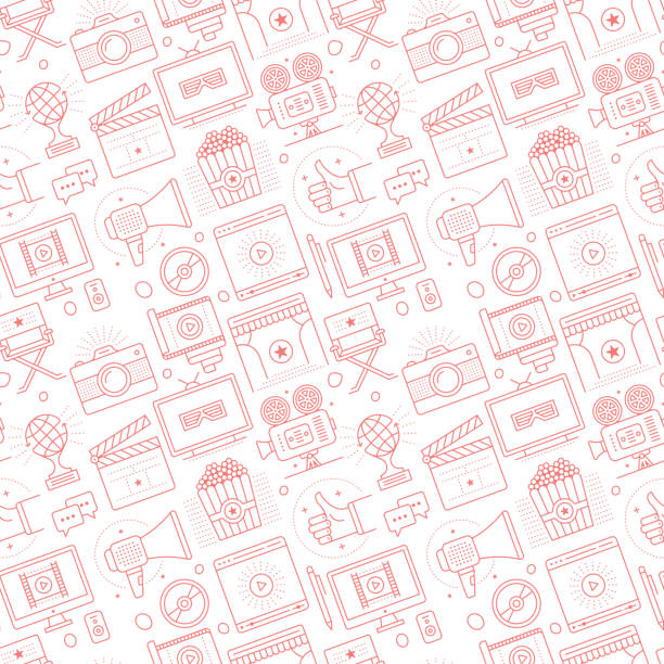 Seamless Cinema Pattern Seamless pattern background vector illustration for cinema, movie, recording and watching compositions. movie designs stock illustrations