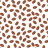 Seamless Coffee Bean Pattern in White Background. Vector pattern in flat design