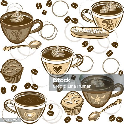 istock Seamless Coffee Pattern. Vector illustration. 1394127974