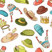 Seamless colorful pattern with doodle hats