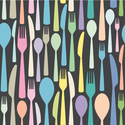 seamless cutlery themed colorful pattern