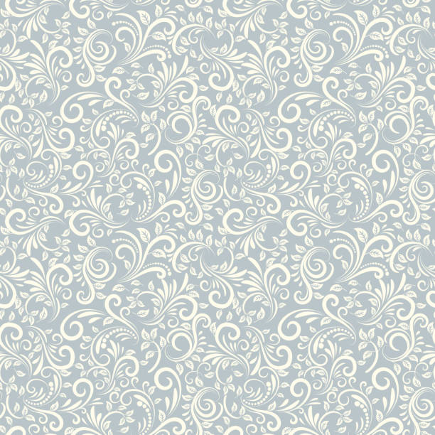 Seamless Damascus background Seamless background of light blue color in Damascus style classical style stock illustrations