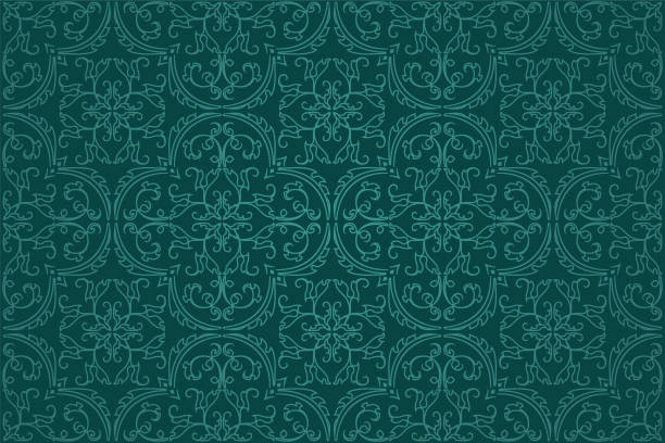 Seamless Damask Background Pattern Design and Wallpaper Made of Turkish Texture Ceramic Tiles in Vector Seamless Damask Background Pattern Design and Wallpaper Made of Turkish Texture Ceramic Tiles in Vector renaissance stock illustrations