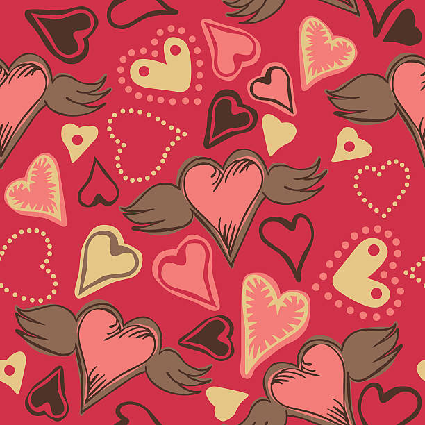 seamless doodle hearts on pink background vector art illustration