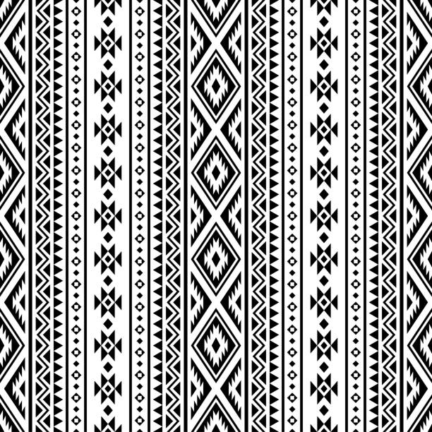 Seamless Ethnic Pattern design vector Ethnic seamless pattern tribal style texture background in black and white color aztec civilization stock illustrations