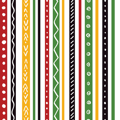 Seamless ethnic pattern with green, yellow, red color stripes