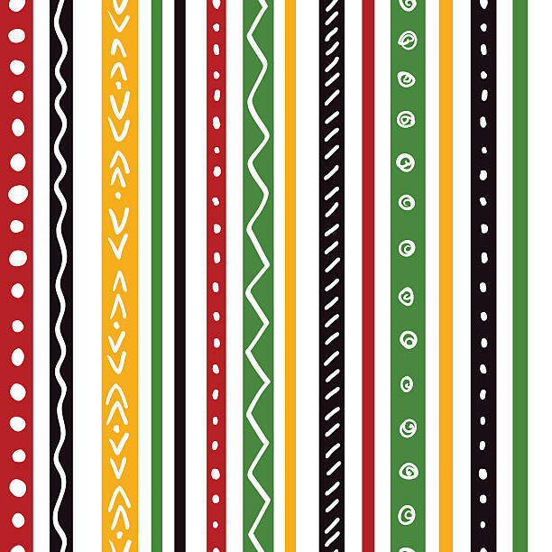 Seamless ethnic pattern with green, yellow, red color stripes Repeat straight stripes texture background, vector african culture stock illustrations