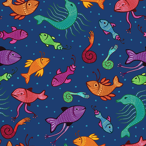 seamless extraordinary sea creatures vector art illustration