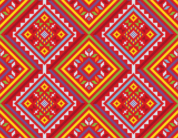 Seamless Filipino Ethnic Pattern - Yakan 1 seamless abstract, geometric, and colorful tribal pattern (for wallpapers, backdrops, fabrics, etc.) philippines stock illustrations