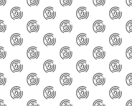 Seamless finger print. Black and white macro pattern. Unique thumbs marks. Personal biometric data. Scanning technology. Police evidence. Vector background with curved lines and curls