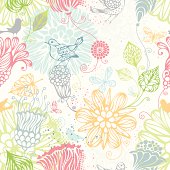 Ornate bright pattern with flowers, butterflies and birds for your design. Can be used for wrapping paper. EPS 8.