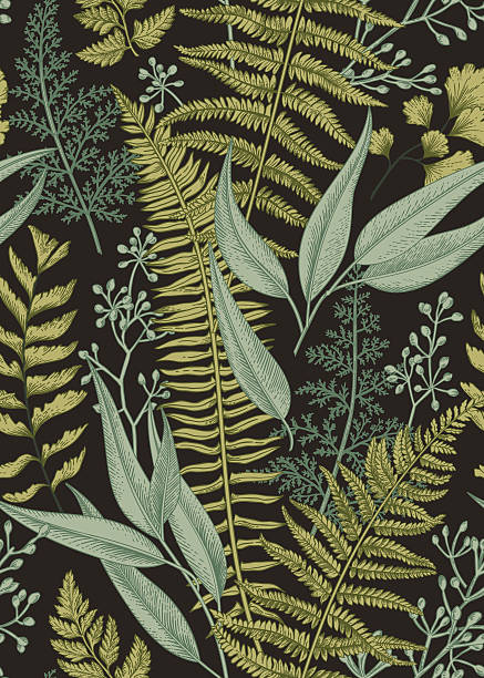 Seamless floral pattern in vintage style. Seamless floral pattern in vintage style. Leaves and plants. Botanical illustration. Vector. fern stock illustrations