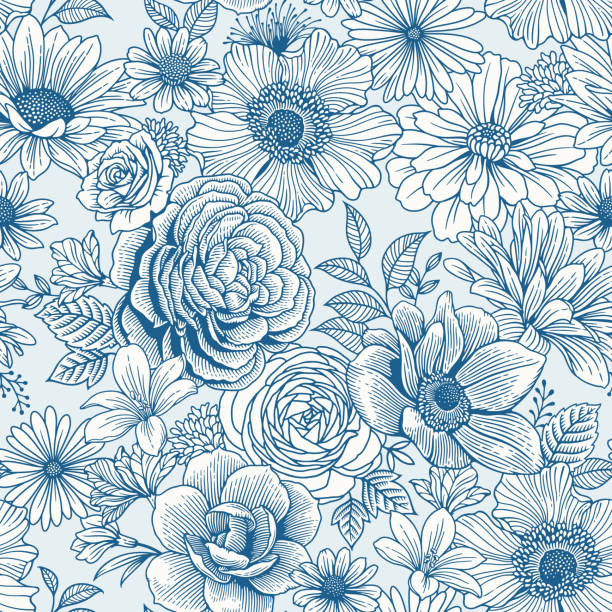 Seamless Floral Pattern Modern retro floral pattern in repeat. floral pattern stock illustrations
