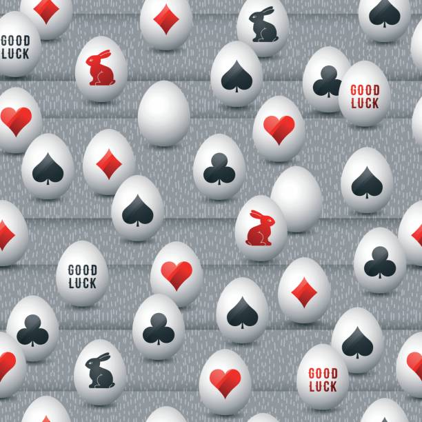 Seamless  gambling background with red and black symbols over easter eggs, vector illustration. Seamless  gambling background with red and black symbols over easter eggs, vector illustration. Ideal for printing onto fabric and paper or scrap booking. bunny poker stock illustrations