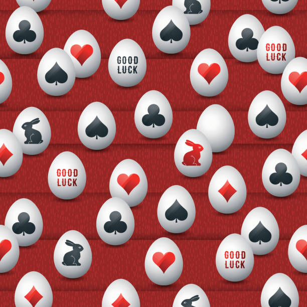 Seamless  gambling background with red and black symbols over easter eggs, vector illustration. Seamless  gambling background with red and black symbols over easter eggs, vector illustration. Ideal for printing onto fabric and paper or scrap booking. bunny poker stock illustrations