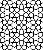 Seamless geometric ornament based on traditional islamic art.Thick Black lines.Great design for fabric,textile,cover,wrapping paper,background,laser cutting.Rounded corners.