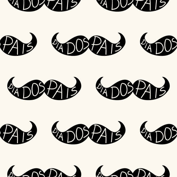 아버지의 날을 위한 매끄러운 기하학적 패턴. 디아 도스 파이스 콧수염 타일 벡터 배경의 모양에 문자. 포장지, 배너, 초대를위한 트렌디 한 일러스트 - dia dos pais stock illustrations