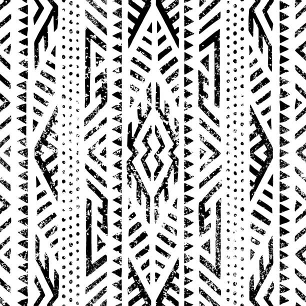 Seamless geometric pattern. seamless geometric pattern, print for your textile, ethnic and tribal motifs, black and white ornament, grungy texture, vector illustrations indigenous culture stock illustrations