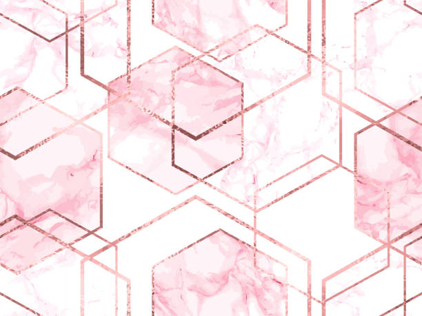 ilustrações de stock, clip art, desenhos animados e ícones de seamless geometric pattern with gold glitter lines and rose marble - rock rose