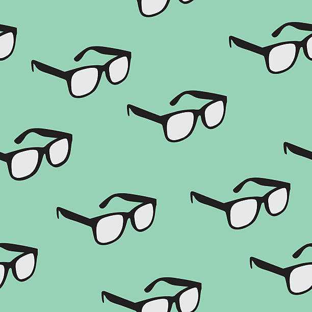 Seamless Glasses Pattern Vector seamless pattern of black eye glasses on a teal background. eyeglasses illustrations stock illustrations