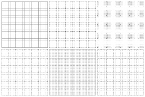 Set of graph paper. Gray grid seamless patterns. Vector geometric backgrounds.