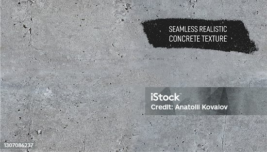 istock Seamless gray concrete texture. Stone wall background. Horizontal grunge texture background with space for text or image. Realistic vector illustration. Isolated on white background. 1307086237
