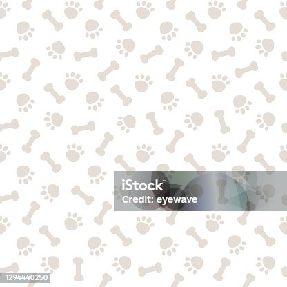 istock Seamless gray pattern with dog paws and bones 1294440250