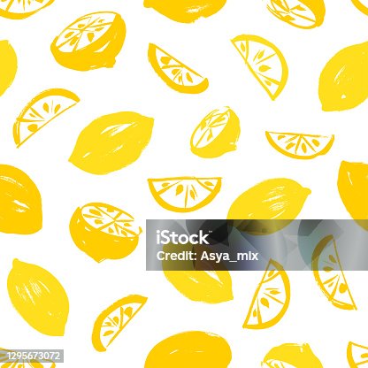 istock Seamless hand drawn yellow lemon pattern. 1295673072