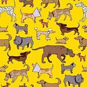 Vector Illustration of a set of Dogs seamless pattern.