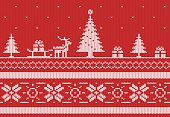 Seamless knitted Norwegian pattern with deer and Christmas tree. Red color, but easy to change.