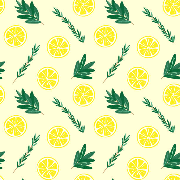 Seamless lemon and herbs pattern illustration vector art illustration