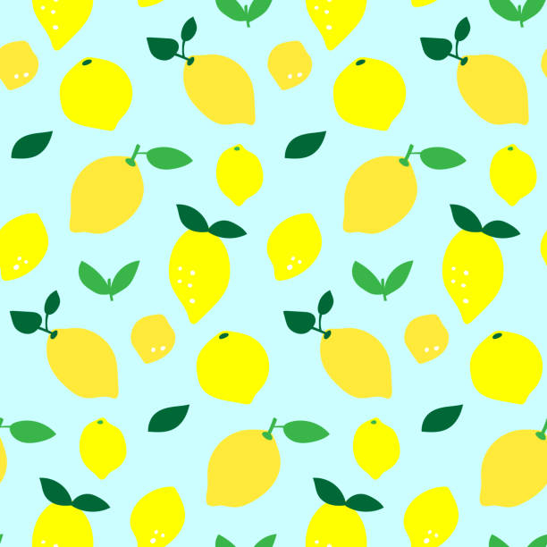 Seamless lemon fruit pattern illustration, blue background vector art illustration