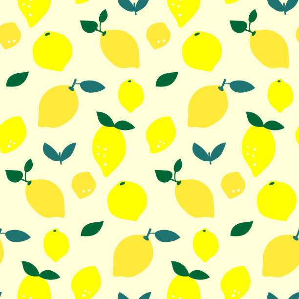 Seamless lemon fruit pattern illustration, yellow background vector art illustration