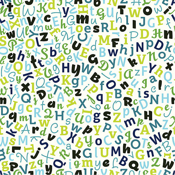 seamless letters Seamless background pattern of different font letters in blue and green colors. alphabet backgrounds stock illustrations