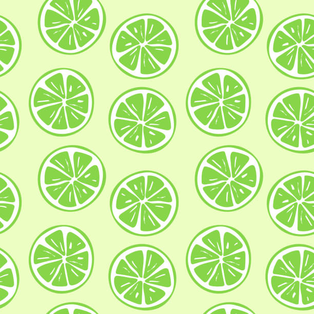 ilustrações de stock, clip art, desenhos animados e ícones de seamless lime slice pattern illustration - lime